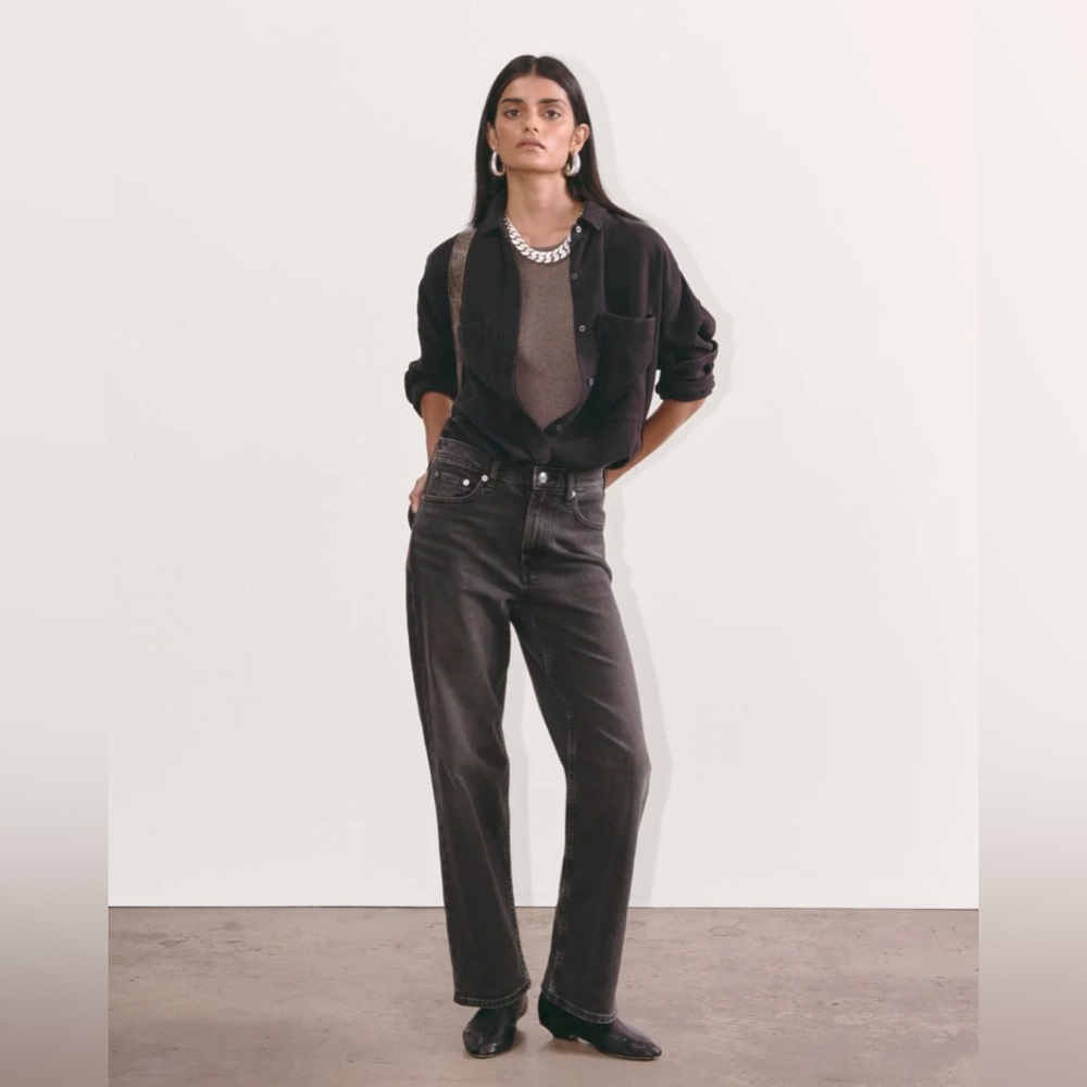 Everlane High-Rise Straight-Leg Jeans in
Dark Wash